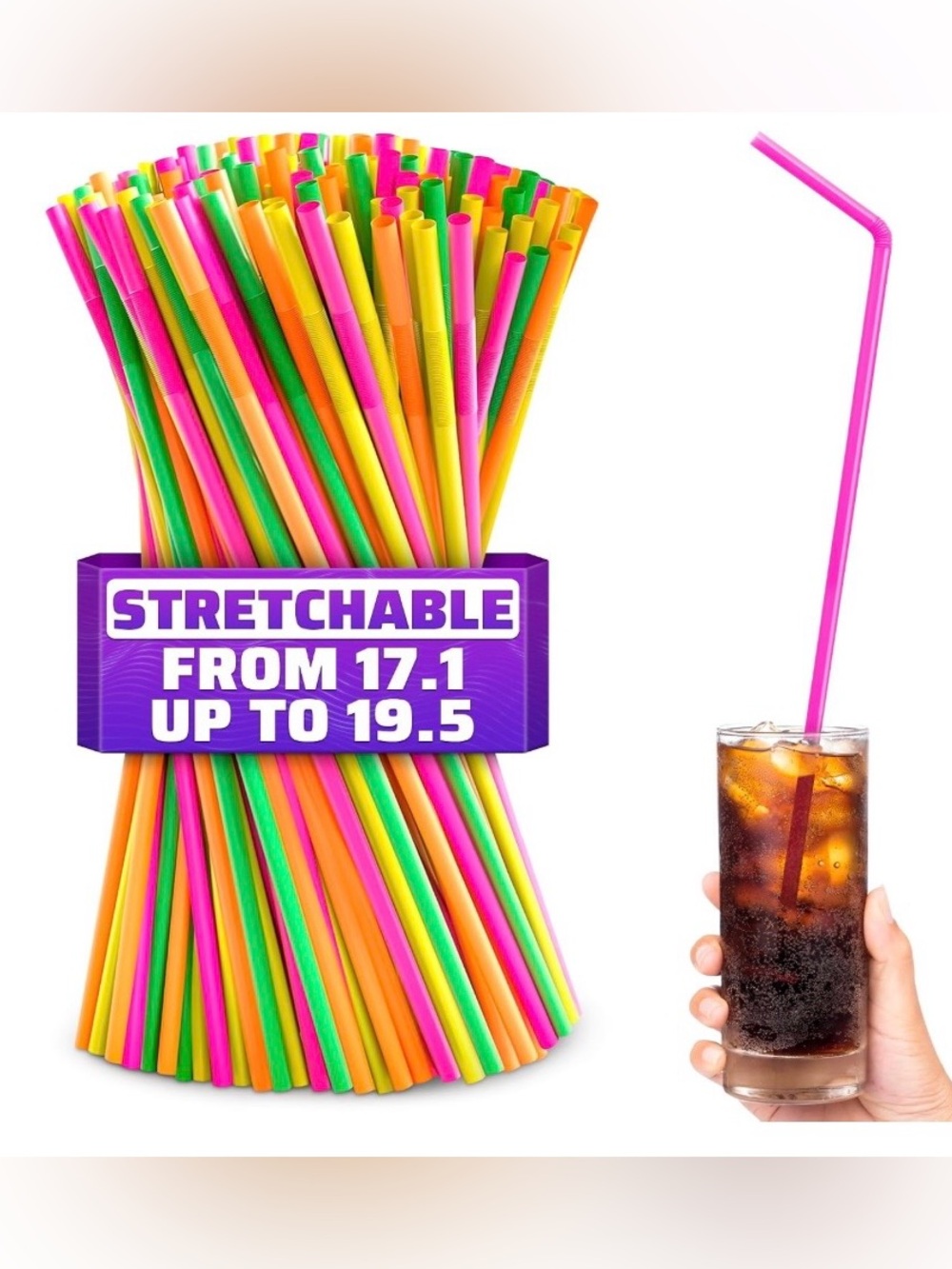200 Pcs Extra Long Neon Disposable Bendy Straws